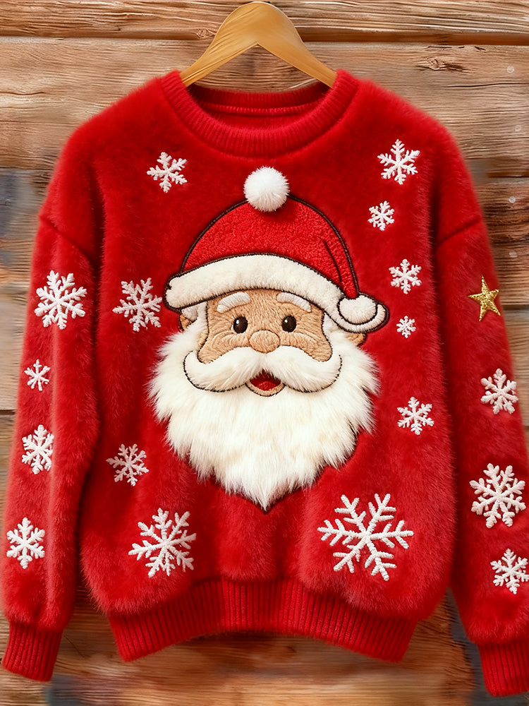 Comstylish Santa Claus Snow Embroidered Sweater