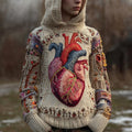 Vintage Anatomical Art Cozy Knit Hooded Sweater artswardrobe