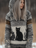 Women's Winter Warm Cat Design Hooded Knitted Sweater elevenforest