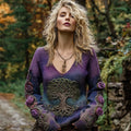 Vintage Viking Tree Of Life Knit Embroidered Women's V-neck Sweater artswardrobe