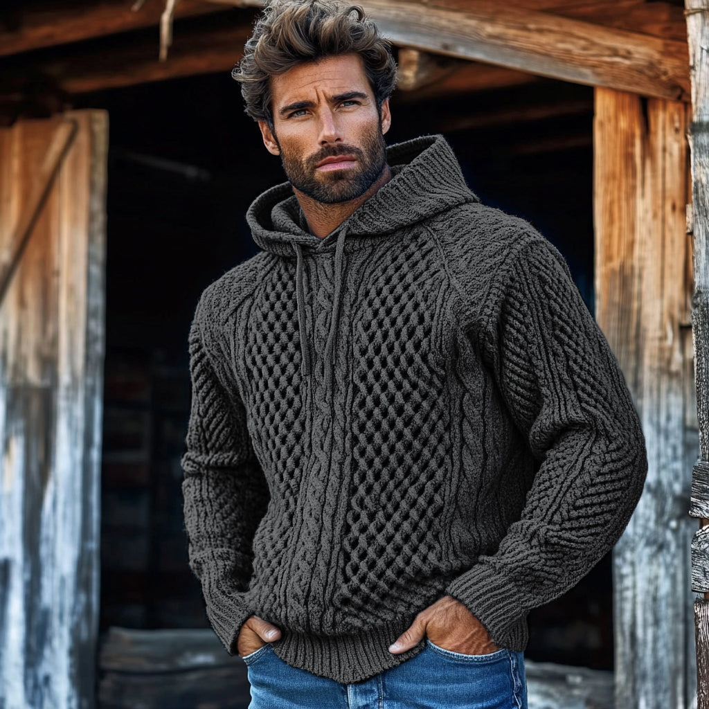 Men'S Waffle Knit Pattern Hooded Sweater artswardrobe