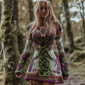 Women's Vintage Viking Celtic Knot Tree Of Life Knitted Sweater Flared Skirt elevenforest