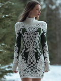 Comstylish Viking Style Winter Women's Warm High Neck Knitted Sweater Dress