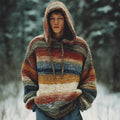 Men's Retro Colorful Striped Art Knit Hooded Sweater artswardrobe