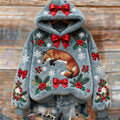 Comstylish Vintage Christmas Winter Cute Fox Art Women's Cozy Plush Sweater Hoodie