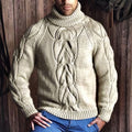 Men's Retro Cable Knit Jacquard Turtleneck Sweater artswardrobe
