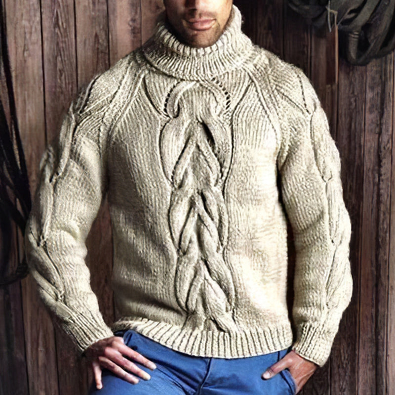 Men's Retro Cable Knit Jacquard Turtleneck Sweater artswardrobe