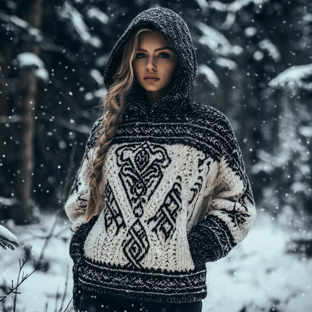 Women's Viking Totem Celtic Knot Hooded Pocket Sweater artswardrobe
