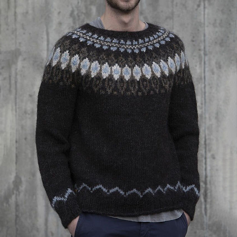 Men'S Vintage Knitted Jacquard Crew Neck Sweater elevenforest