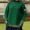 Women's Irish Celtic Knotted Trefoil Jacquard Aran Sweater artswardrobe