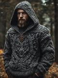 Men's Wolf Inspired Viking Celtic Jacquard Cozy Hooded Sweater artswardrobe