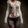 Comstylish Women's Vintage Skeleton & Floral Art V Neck Cozy Sweater