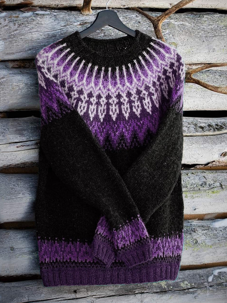 Vintage Icelandic Knit Jacquard Warmth Crew Neck Sweater（Unisex） elevenforest