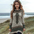 Women's Irish Celtic Knotted Jacquard Crew Neck Sweater Dress artswardrobe