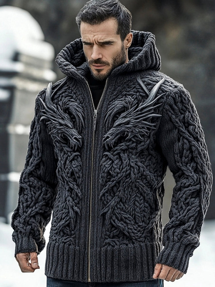 Viking Dragon Totem Men's Zipper Hooded Sweater artswardrobe
