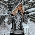 Women's Viking Style Knitted Jacquard Hooded Sweater artswardrobe