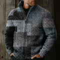 Men's Vintage Western Patchwork Design Graphic Zip Sweater elevenforest