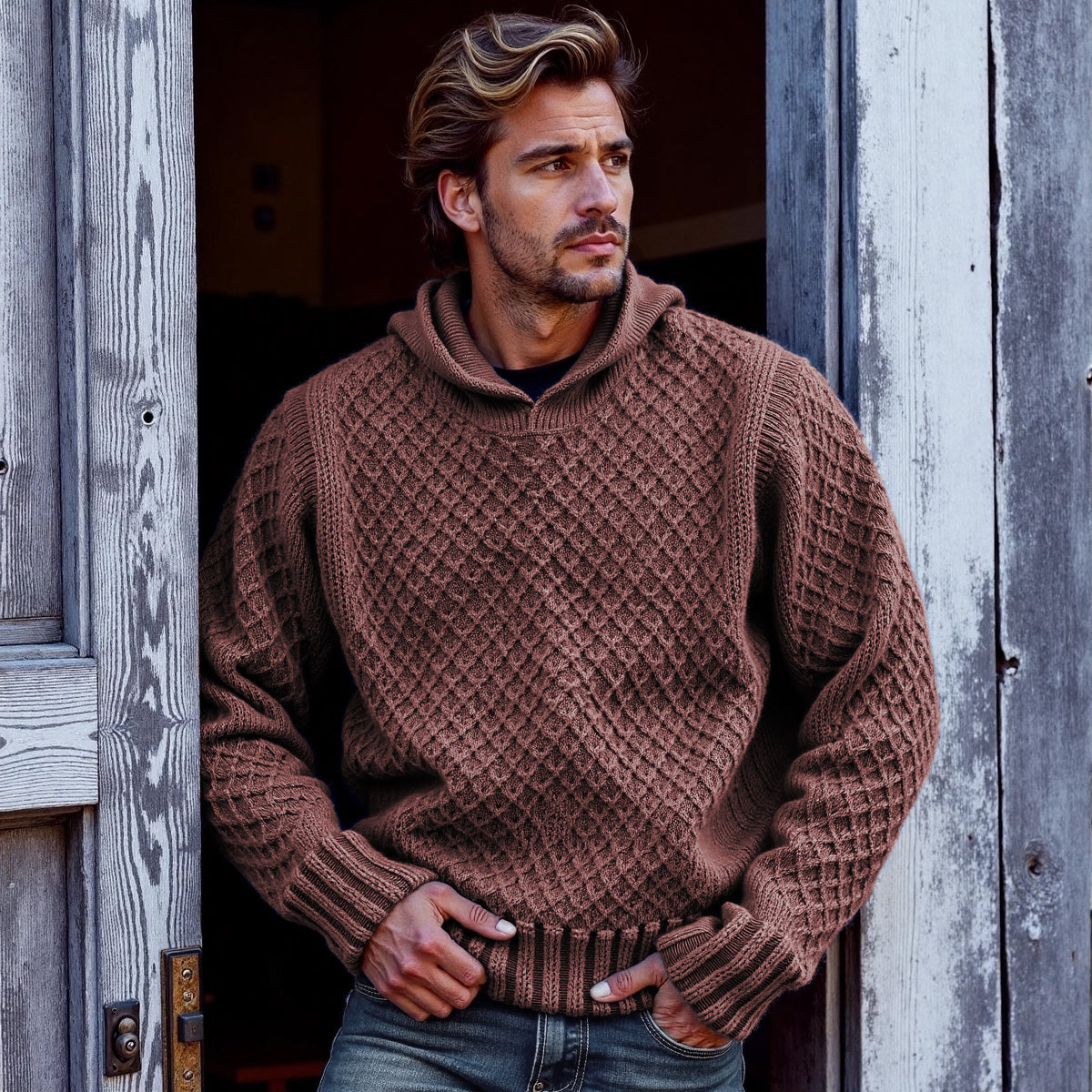 Men's Retro Cross Pattern Hooded Sweater artswardrobe
