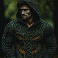 Men's Halloween Forest Monster Celtic Cozy Knit Hooded Sweater artswardrobe