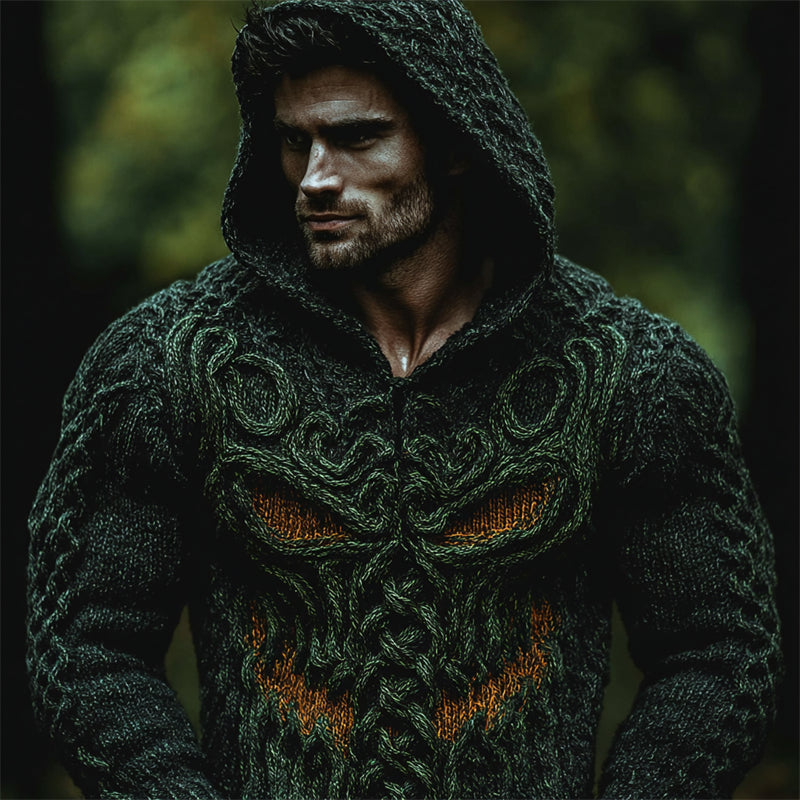 Men's Halloween Forest Monster Celtic Cozy Knit Hooded Sweater artswardrobe