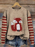 Lovely Fox Knit Art Stripe Sleeve Cozy Sweater artswardrobe