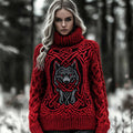 Women's Viking Wolf Knit Jacquard Turtleneck Sweater artswardrobe