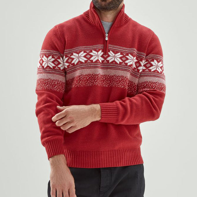 Men's Vintage Christmas Snowflake Half Zip Sweater artswardrobe