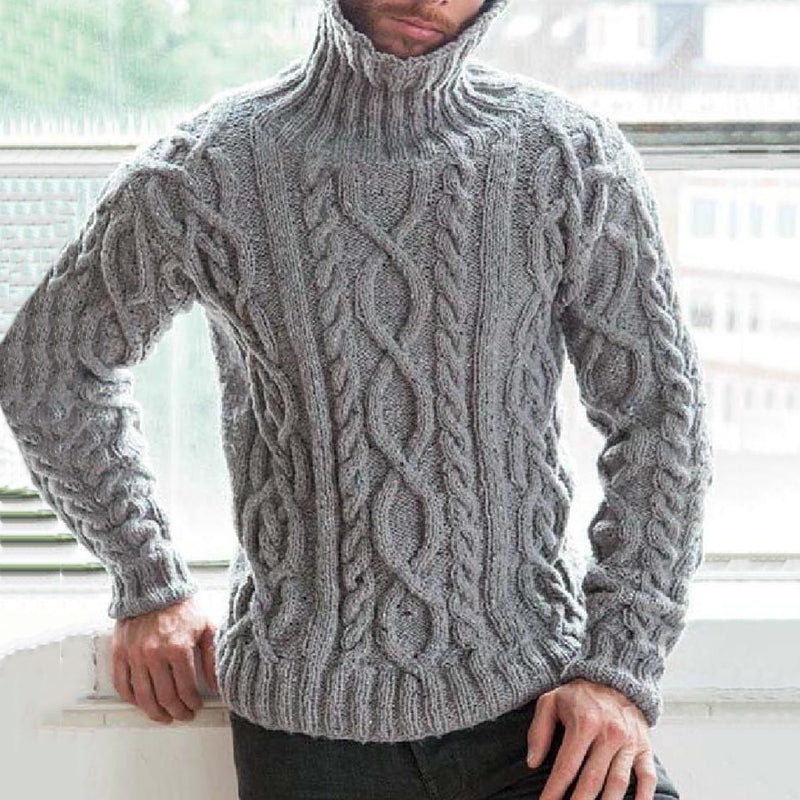 Men's Vintage Jacquard Chunky Knit Turtleneck Sweater artswardrobe