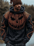 Men's Vintage Halloween Ghost Face Embroidered Hooded Sweater artswardrobe