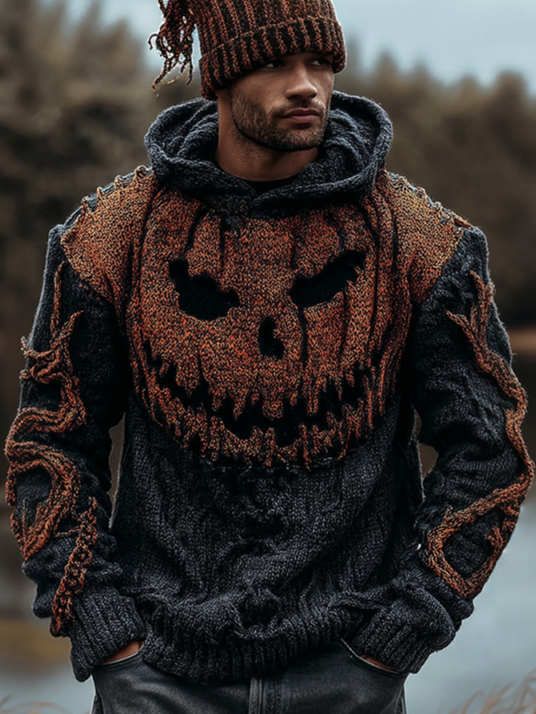 Men's Vintage Halloween Ghost Face Embroidered Hooded Sweater artswardrobe