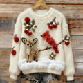 Comstylish Women's Christmas Robin And Reindeer Sweater