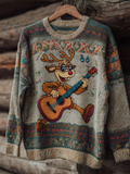 Comstylish Rock Elk Retro Printed Men's Round Neck Knit Sweater