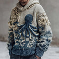 Men's Japanese Octopus Art Cozy Knit Hooded Sweater artswardrobe