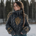 Women's Viking Celtic Knot Jacquard Warm Turtleneck Sweater artswardrobe