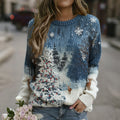 Christmas Snowy Night Round Neck Cozy Knit Sweater
