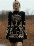 Comstylish Halloween Women's Night Raven Viking Retro Knit Sweater Dress