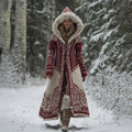 Women's Vintage Viking Celtic Knot Pattern Knit Hooded Long Sweater Coat artswardrobe