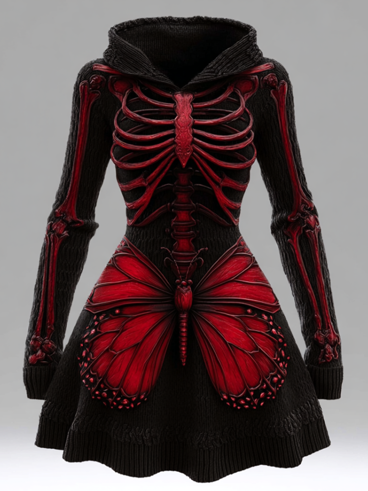 Comstylish Halloween Blood Butterfly Women's Knit Sweater Dress