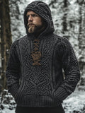 Men's Viking Inspired Celtic Jacquard Retro Hooded Sweater artswardrobe