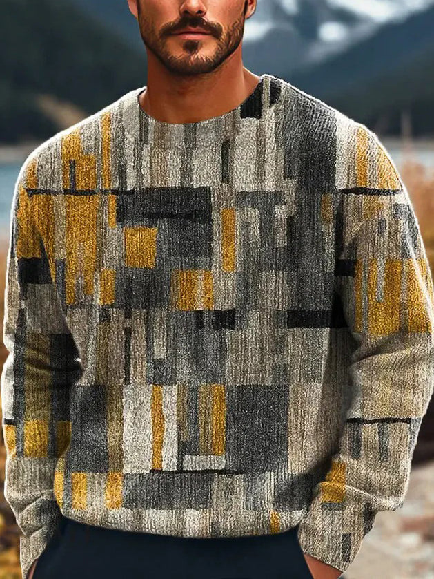 Men's Colorful Geometric Abstract Art Print Knitted Crew Neck Sweater artswardrobe