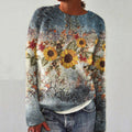 Vintage Sunflower Art Printed Knit Pullover Sweater elevenforest