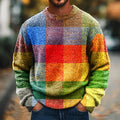 Vintage Color Block Line Art Print Knit Crewneck Sweater artswardrobe