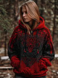 Women's Vintage Viking Tribal Celtic Skull Gradient Art Chunky Knit Hooded Sweater artswardrobe