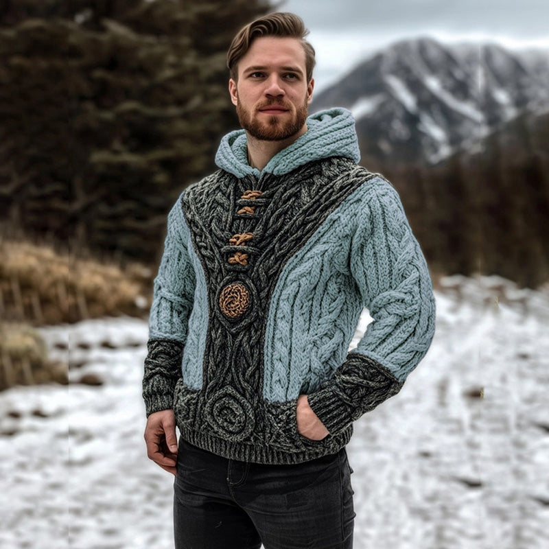 Vintage Celtic Mythology Irish Men's Knit Hooded Sweater artswardrobe