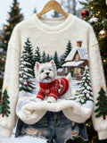 Christmas Run Puppy Design Women's Flannel Sweater