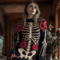 Comstylish Women's Halloween Skeleton And Anatomy Art Knitted Round Neck Sweater