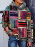 Men's Retro Colorblock Patchwork Cozy Hooded Sweater artswardrobe