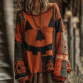 Halloween Pumpkin Face Art Cozy Knit Sweater elevenforest