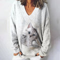 Comstylish Women's Vintage Cute Cat Knit V Neck Cozy Sweater