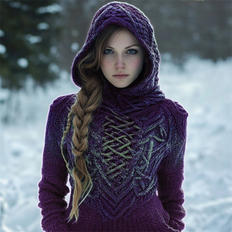 Vintage Celtic Forest Elf Gradient Cozy Hooded Sweater elevenforest